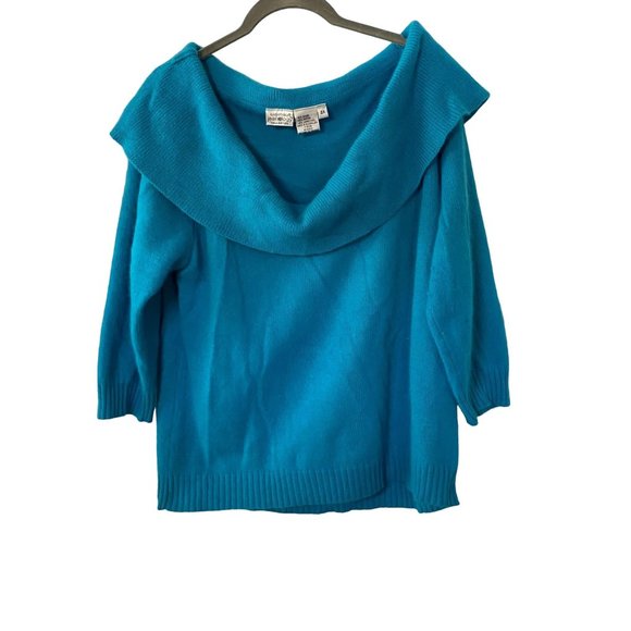 Newport News Jeanology Sweater Women 2X Blue Angora Lambswool Blend Cowl Neck - Picture 7 of 8